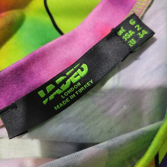 ASOS Freaky Alien Dress Green Tie Dye Oversized Shirt Graphic Mini Neon Size 2 - Picture 7 of 16